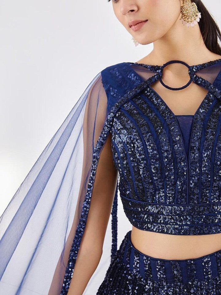 Beautiful Blue Sequin Net Lehenga Choli with Dupatta | Party Wear