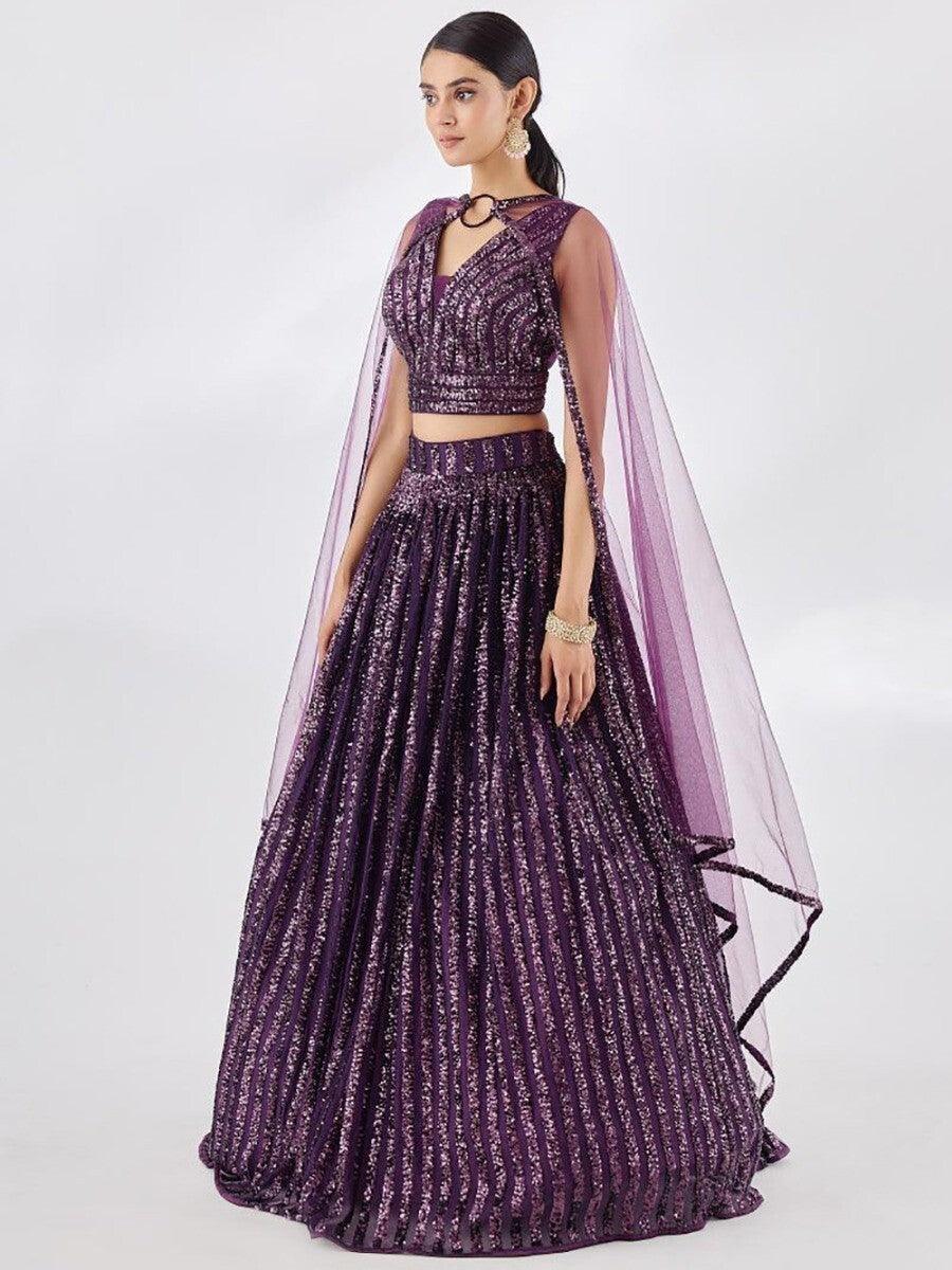 Wine Georgette Lehenga Choli with Dupatta | Intricate Sequin Embroidery