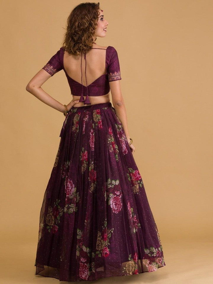 Beautiful Purple Floral Organza Lehenga Choli | Customizable for Special Occasions