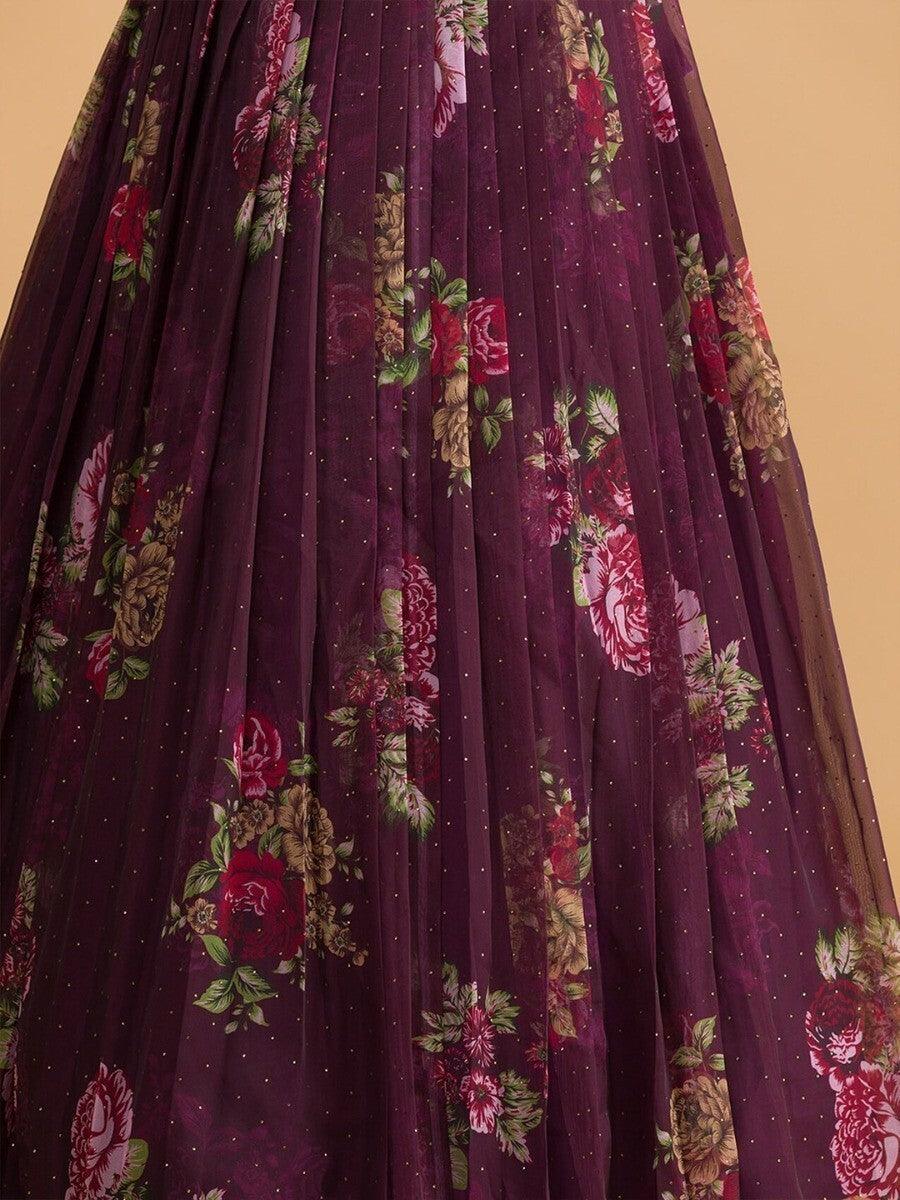 Beautiful Purple Floral Organza Lehenga Choli | Customizable for Special Occasions