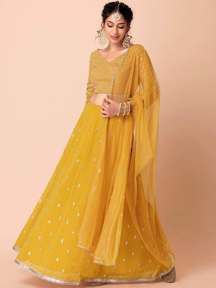 Elegant Yellow Lehenga Choli with Sequin & Threadwork | Haldi & Anniversaries