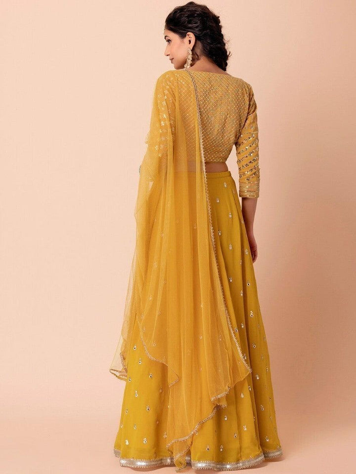 Elegant Yellow Lehenga Choli with Sequin & Threadwork | Haldi & Anniversaries