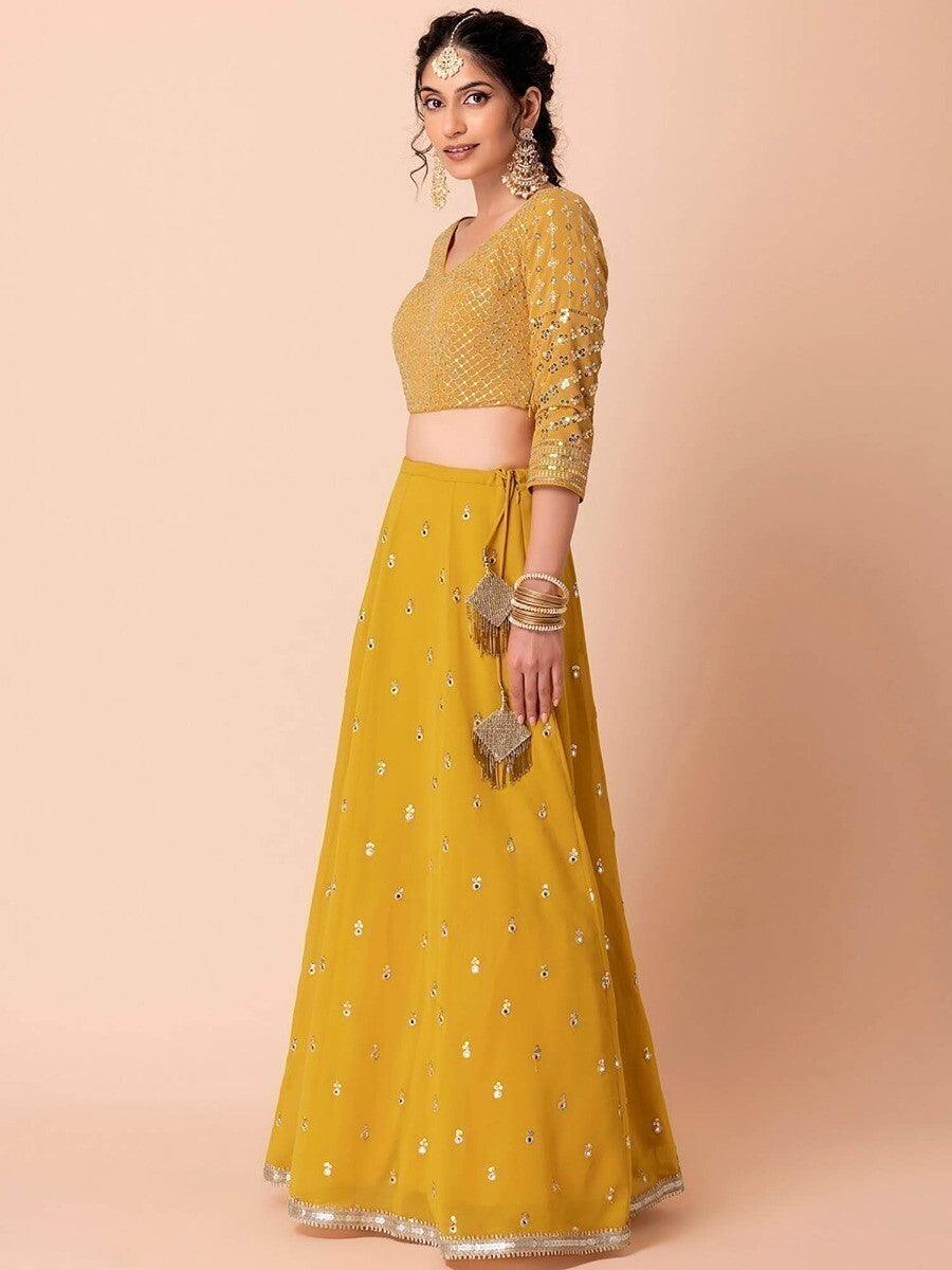 Elegant Yellow Lehenga Choli with Sequin & Threadwork | Haldi & Anniversaries