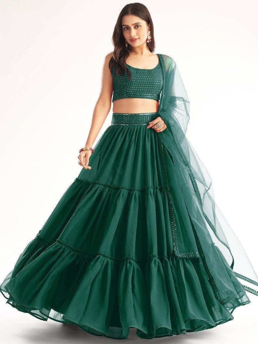 Designer Green Georgette Lehenga Choli | Sequin Details for Bridal & Party