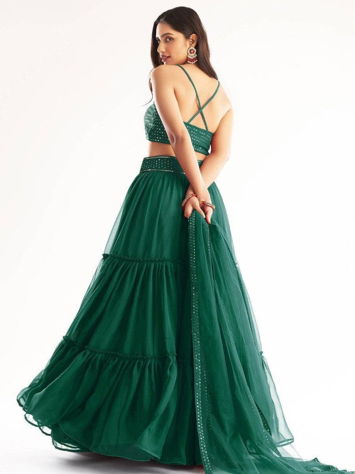 Designer Green Georgette Lehenga Choli | Sequin Details for Bridal & Party