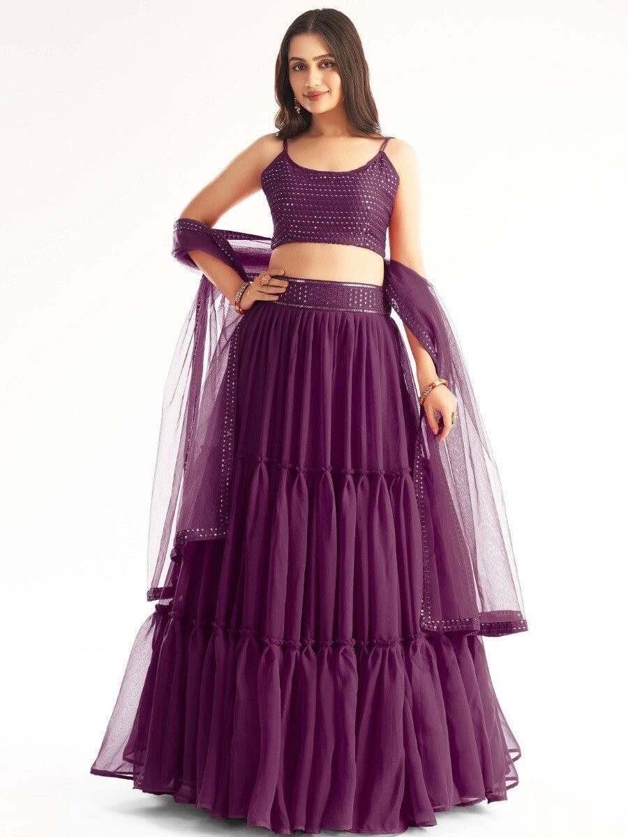 Vibrant Purple Georgette Lehenga | Sequins & Embroidery for Special Events