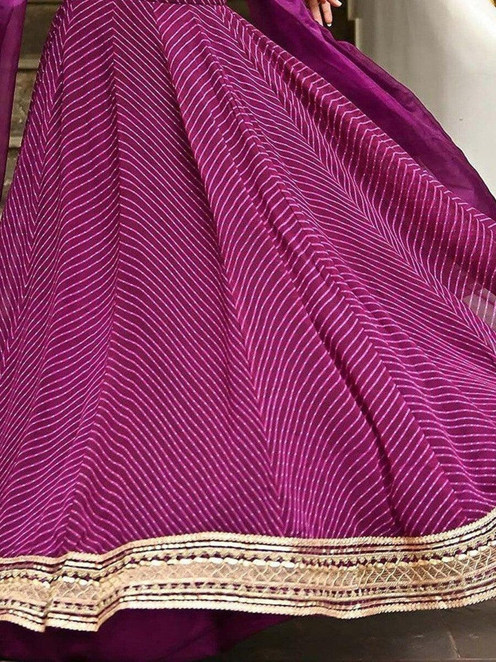 Stunning Purple Georgette Lehenga Choli | Leheriya Print & Lace Work