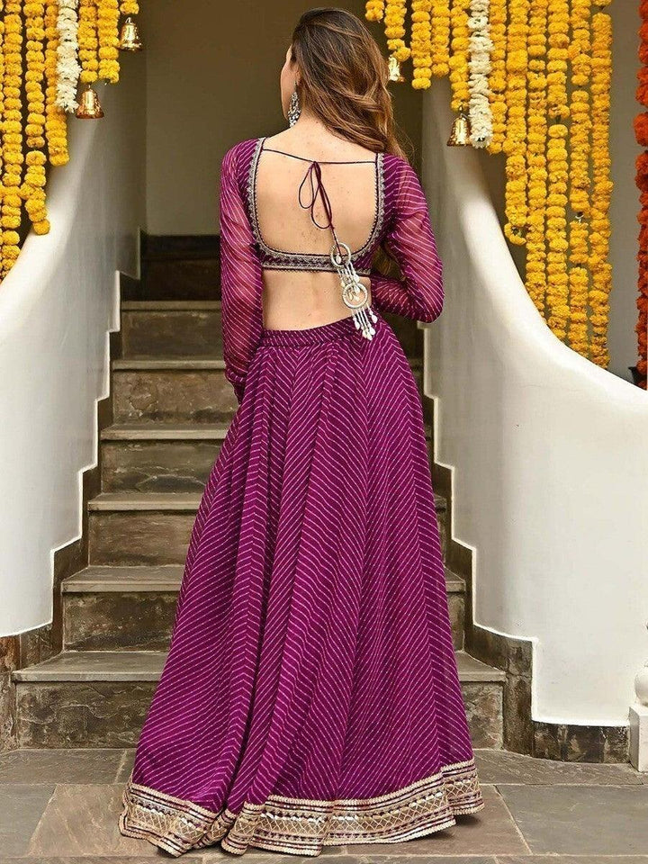 Stunning Purple Georgette Lehenga Choli | Leheriya Print & Lace Work