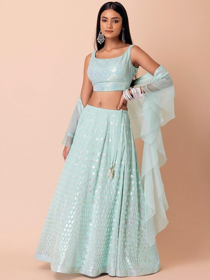 Bridal Lehenga for Women | Sky-Blue Lehenga Choli with Dupatta