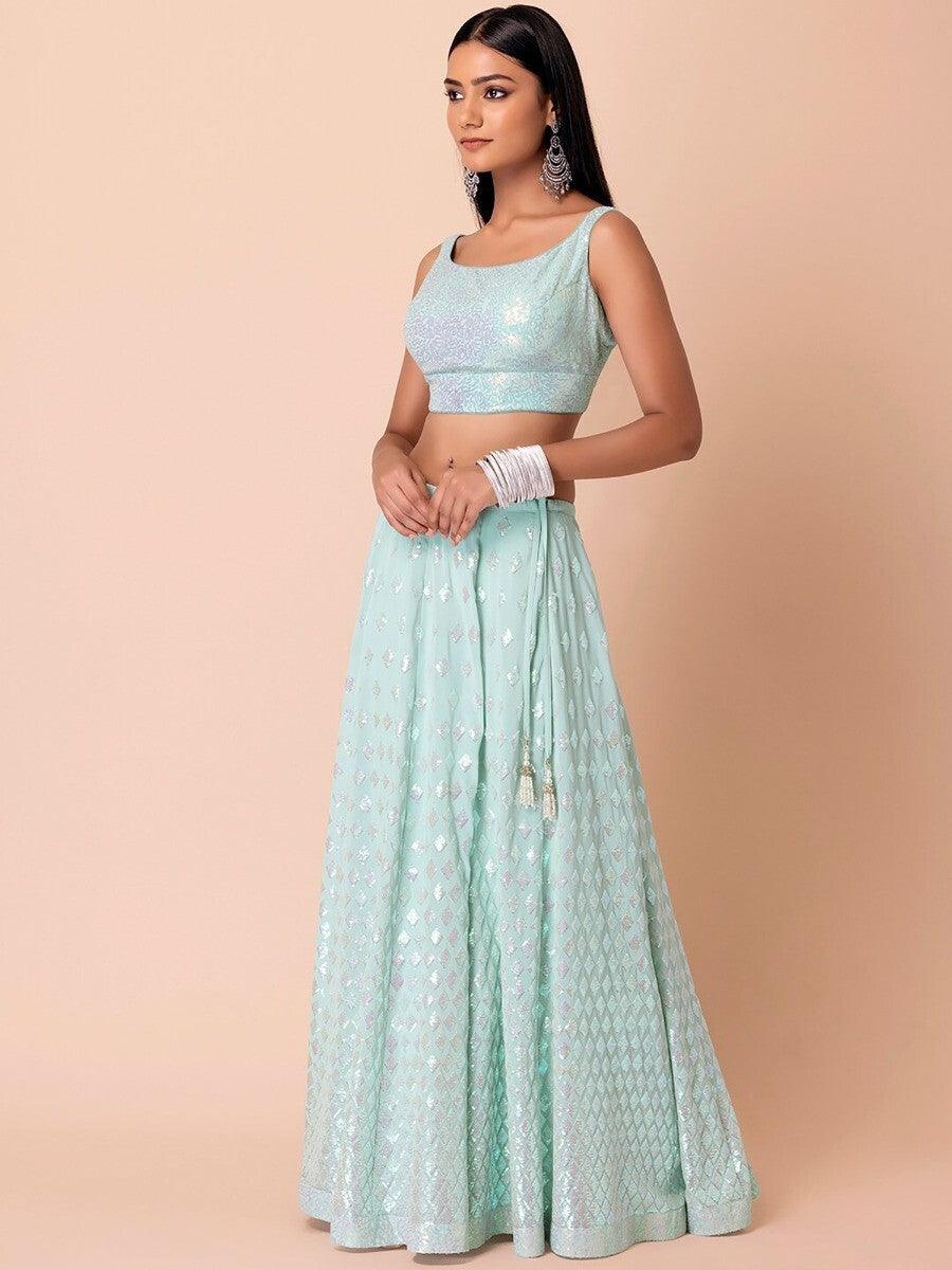 Bridal Lehenga for Women | Sky-Blue Lehenga Choli with Dupatta