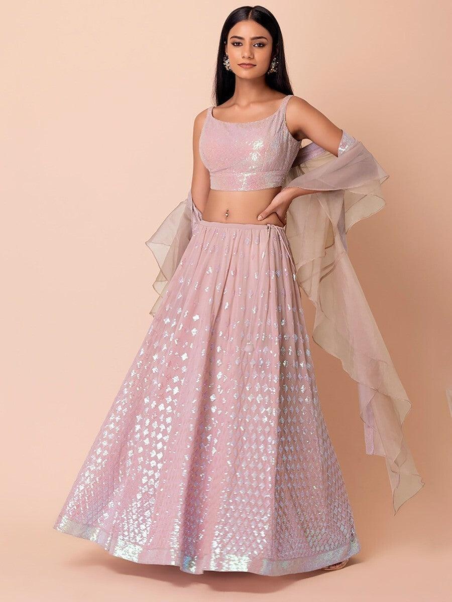 Sweet Pink Engagement Lehenga | Georgette Lehenga Choli with Dupatta