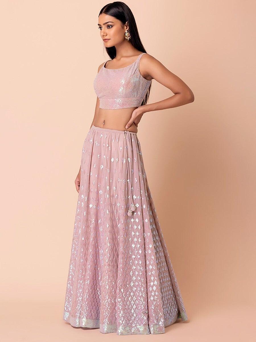 Sweet Pink Engagement Lehenga | Georgette Lehenga Choli with Dupatta