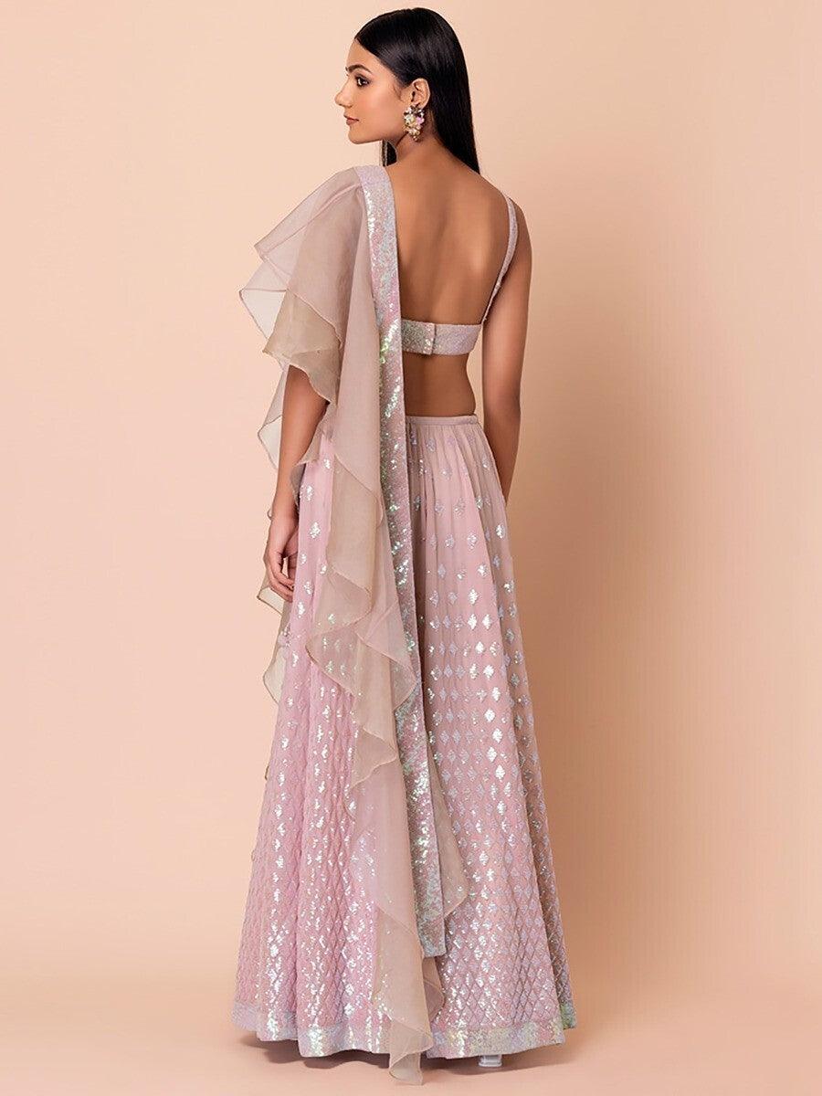 Sweet Pink Engagement Lehenga | Georgette Lehenga Choli with Dupatta