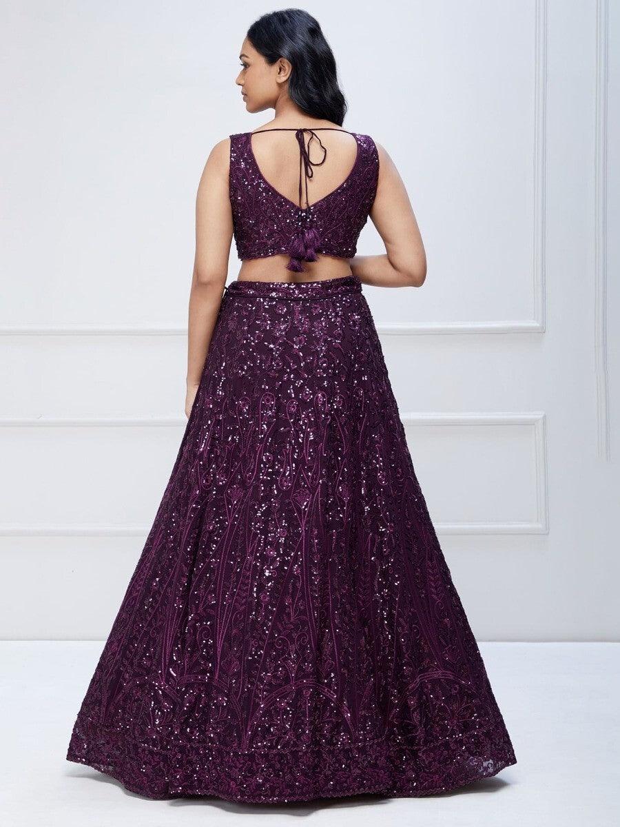 Purple Lehenga Choli | Bridal Lehenga with Sequin & Embroidery