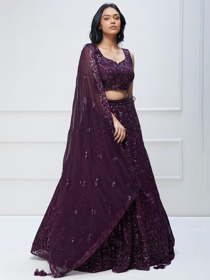 Purple Lehenga Choli | Bridal Lehenga with Sequin & Embroidery