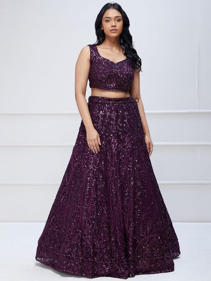 Purple Lehenga Choli | Bridal Lehenga with Sequin & Embroidery