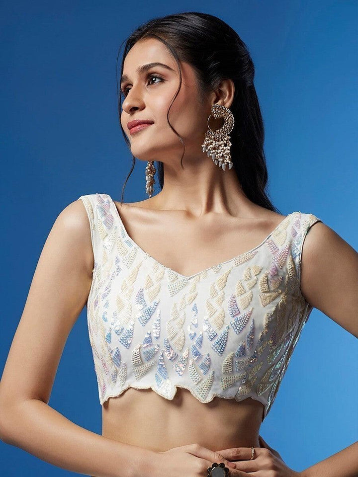 Elegant White Sequin Lehenga | Net Crop Top Lehenga with Dupatta