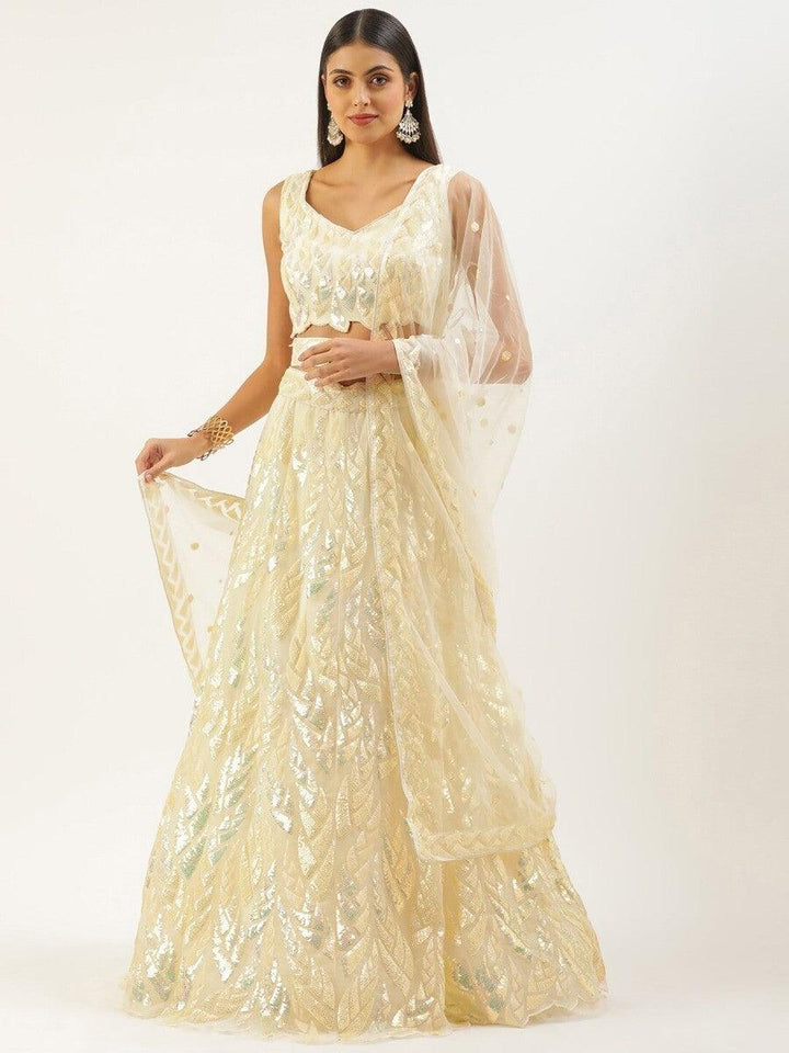 Festive Beige Lehenga | Customizable Net Lehenga Choli with Dupatta