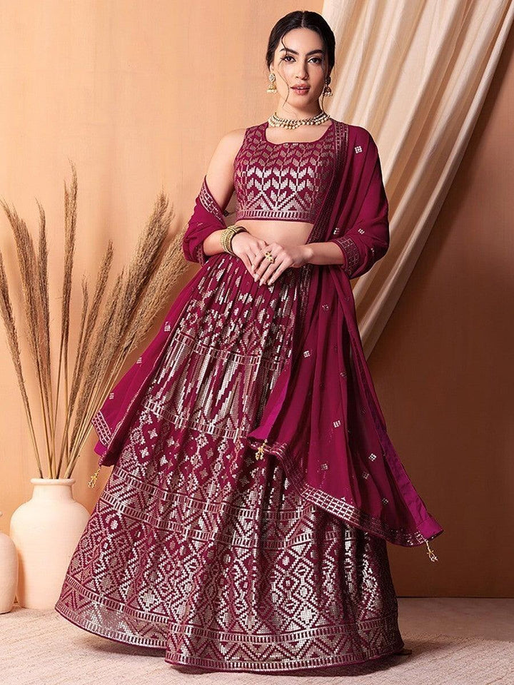 Wedding Wear Dark Pink Lehenga Choli | Sequin Work & Embroidery Set