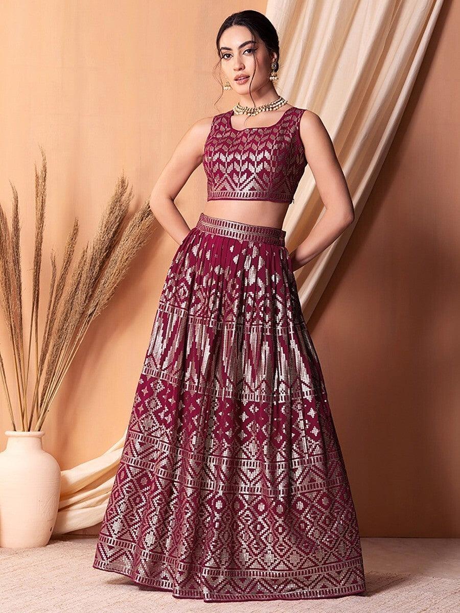 Wedding Wear Dark Pink Lehenga Choli | Sequin Work & Embroidery Set