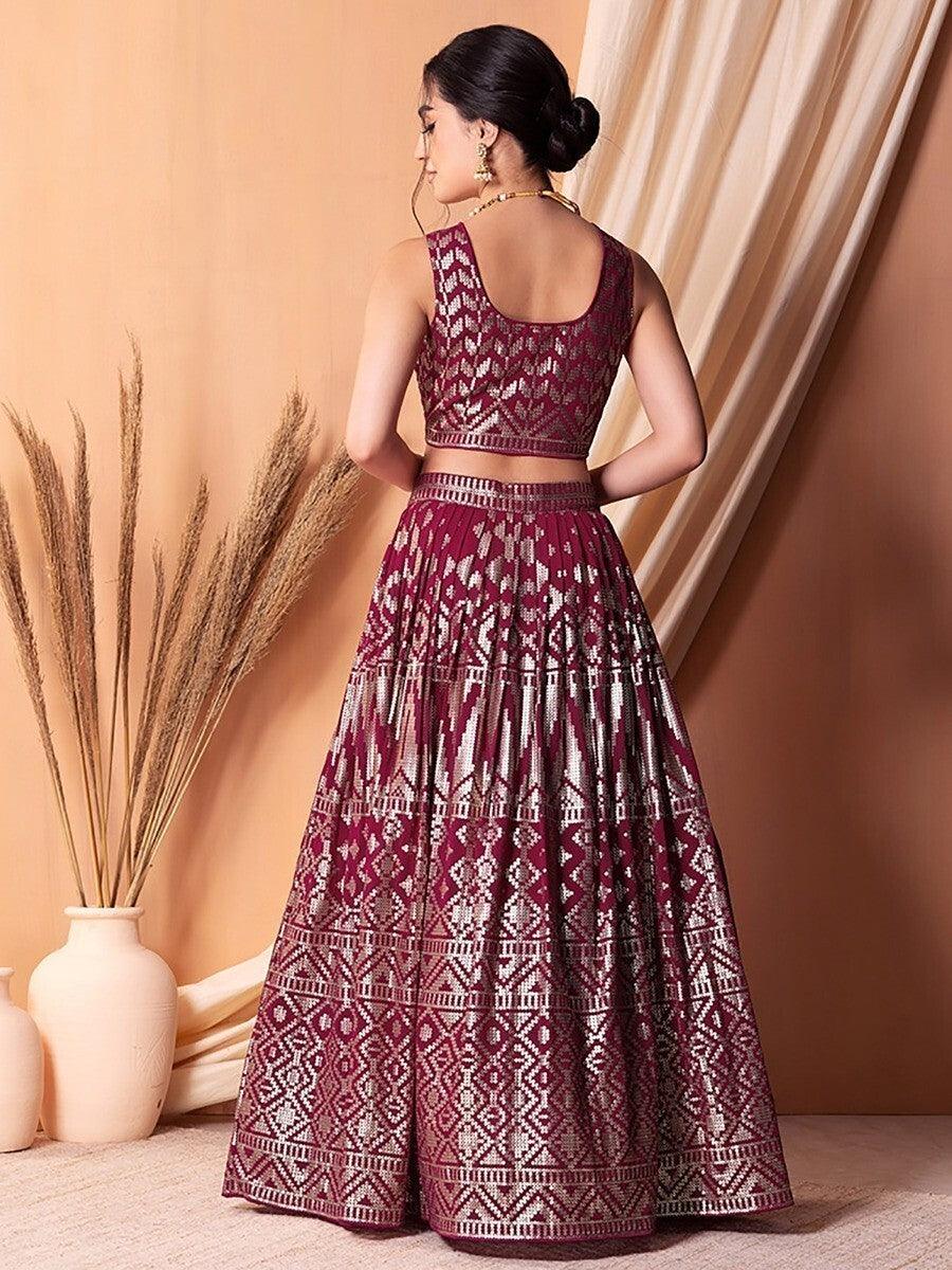 Wedding Wear Dark Pink Lehenga Choli | Sequin Work & Embroidery Set