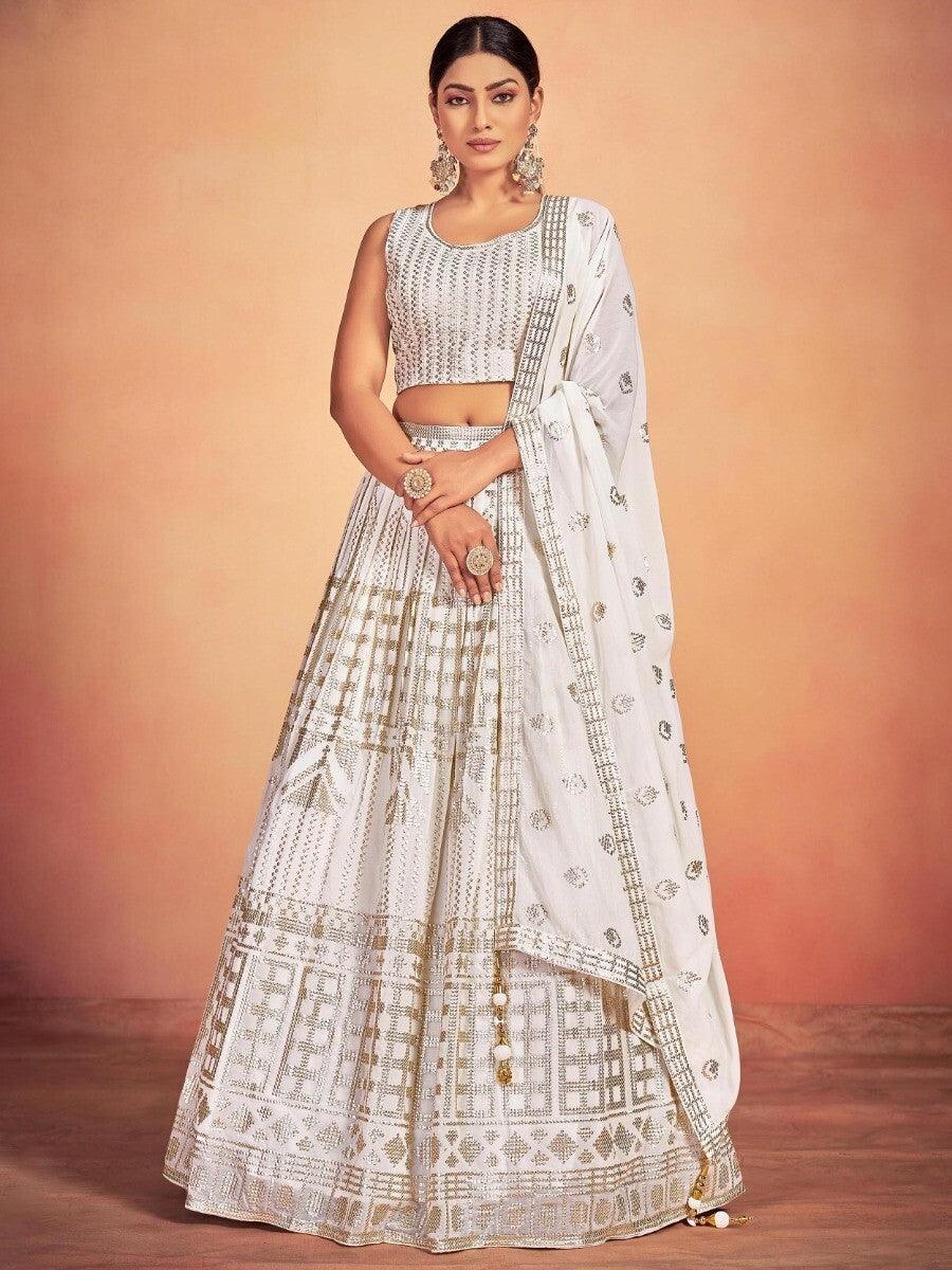 Gorgeous White Wedding Lehenga Choli | Sequin Embroidery Bridal Wear