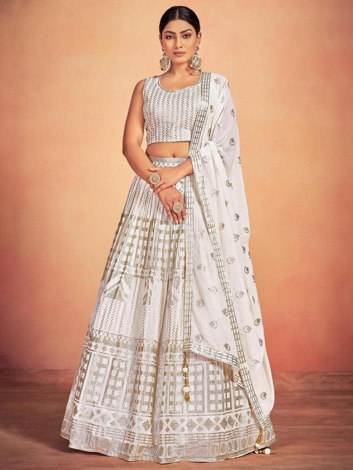 Gorgeous White Wedding Lehenga Choli | Sequin Embroidery Bridal Wear