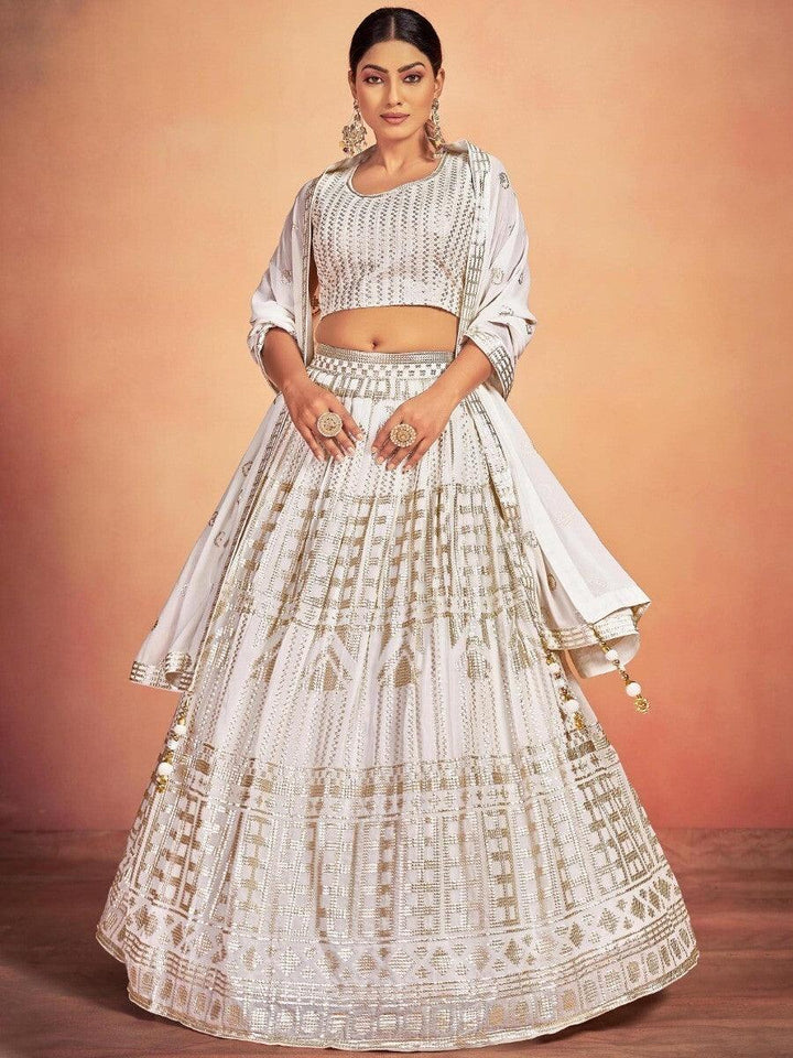 Gorgeous White Wedding Lehenga Choli | Sequin Embroidery Bridal Wear