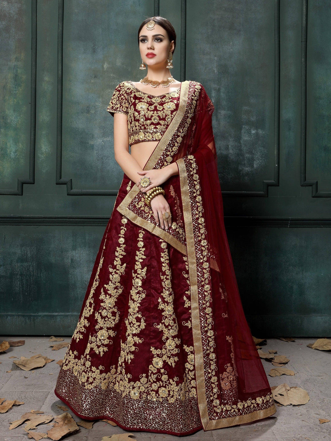 Stylish Maroon Raw Silk Lehenga | Dori & Sequins Party Wear Choli