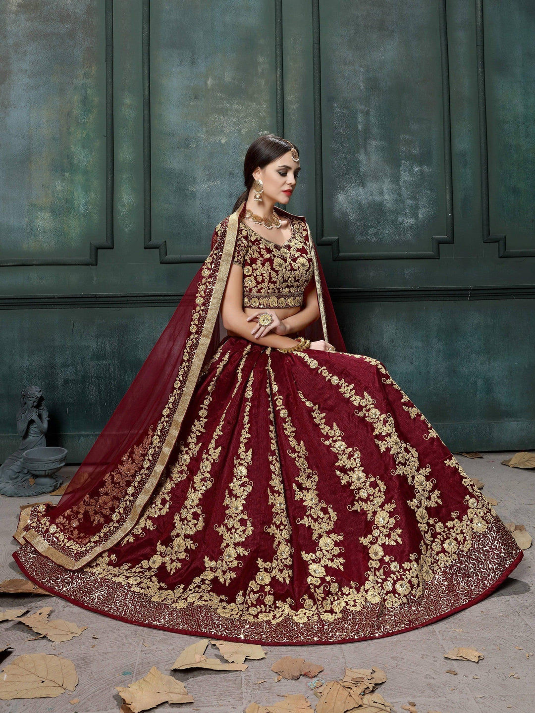 Stylish Maroon Raw Silk Lehenga | Dori & Sequins Party Wear Choli