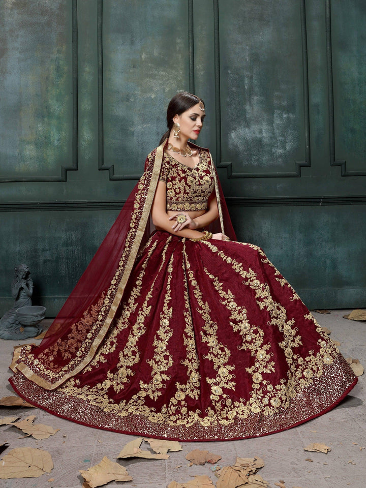 Stylish Maroon Raw Silk Lehenga | Dori & Sequins Party Wear Choli