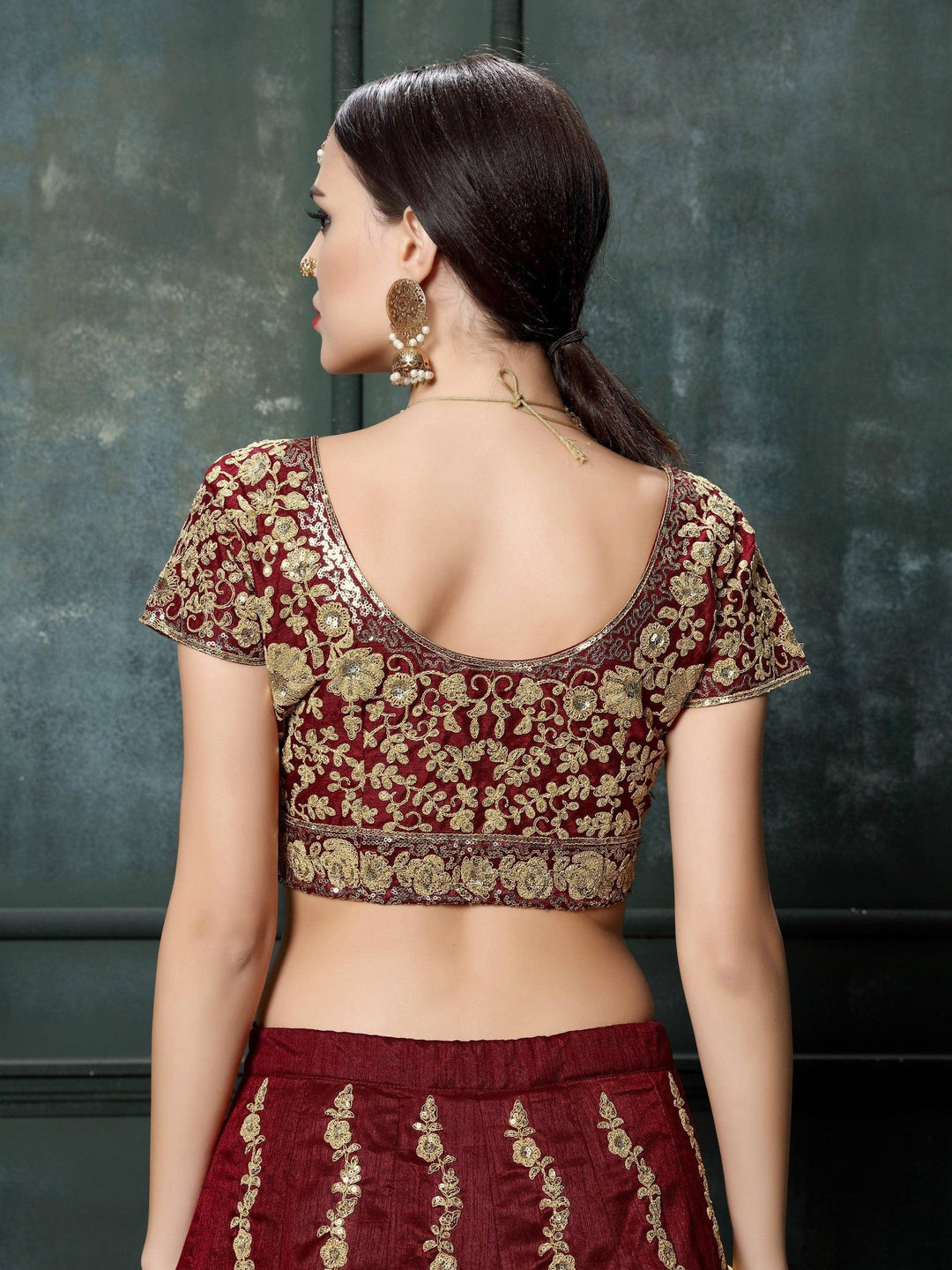 Stylish Maroon Raw Silk Lehenga | Dori & Sequins Party Wear Choli