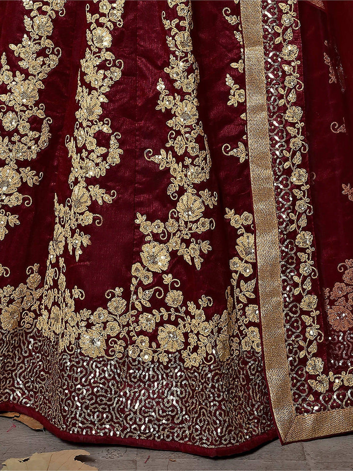 Stylish Maroon Raw Silk Lehenga | Dori & Sequins Party Wear Choli