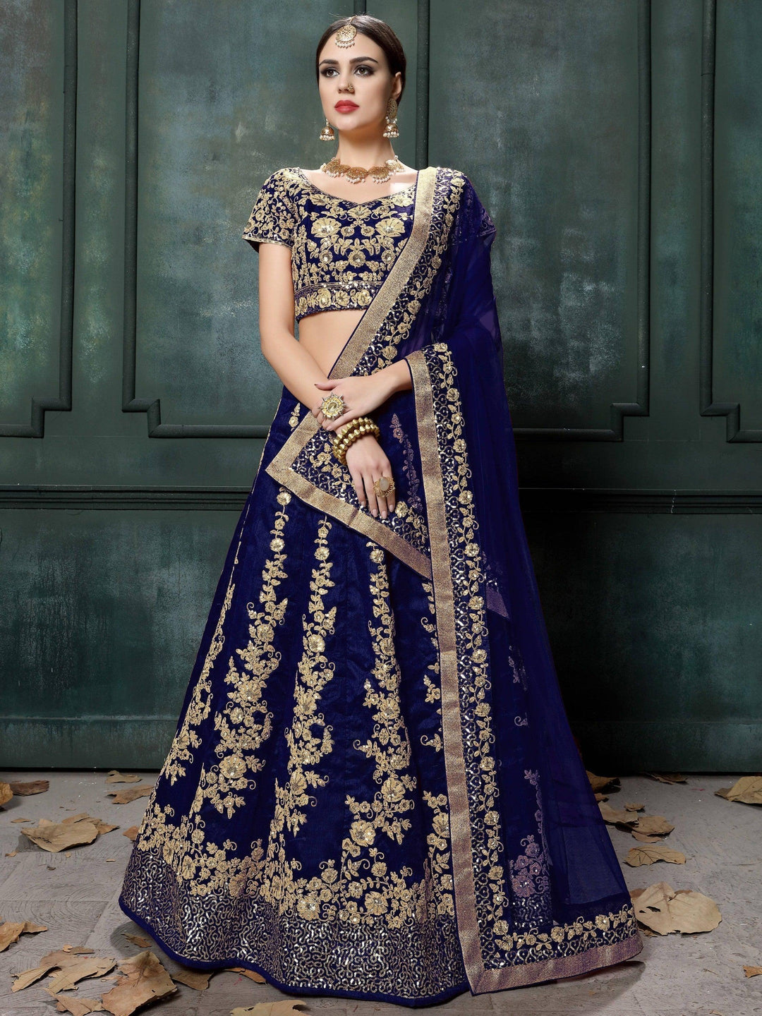 Impressive Navy Blue Lehenga | Raw Silk with Dori & Sequins Work