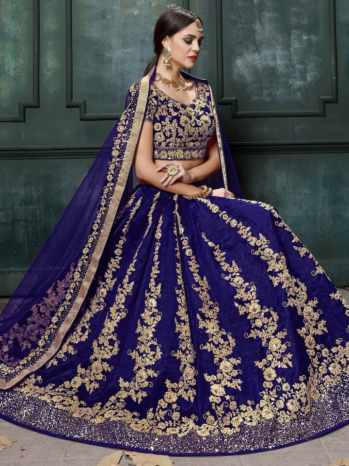 Impressive Navy Blue Lehenga | Raw Silk with Dori & Sequins Work