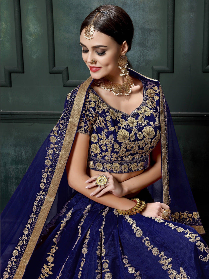 Impressive Navy Blue Lehenga | Raw Silk with Dori & Sequins Work