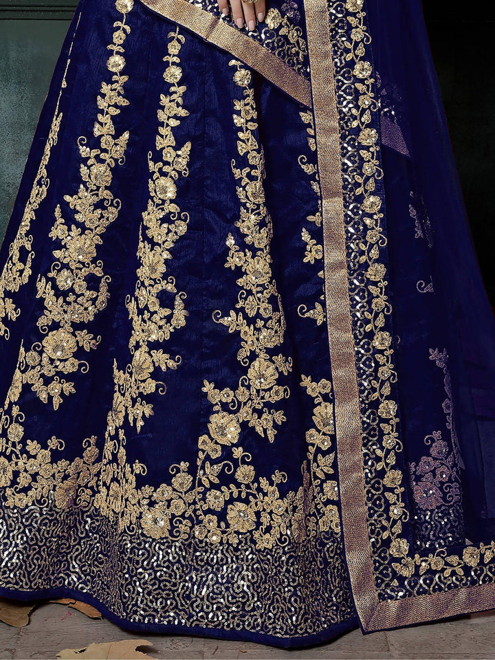 Impressive Navy Blue Lehenga | Raw Silk with Dori & Sequins Work