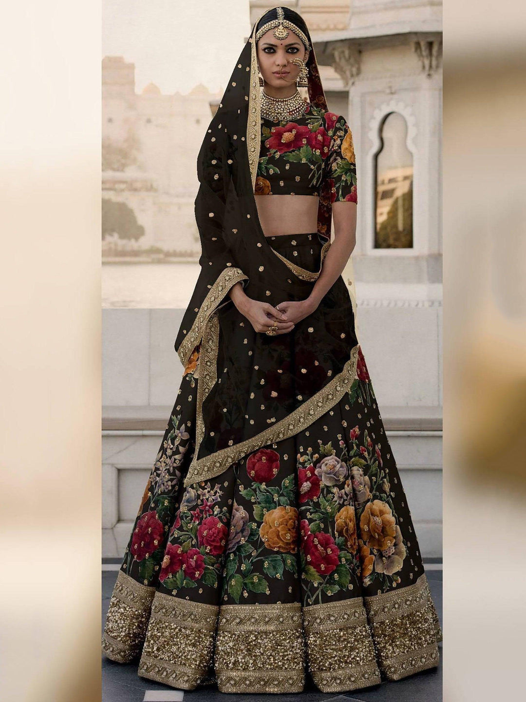 Gorgeous Black Lehenga Set | Floral Print, Stones & Embroidery