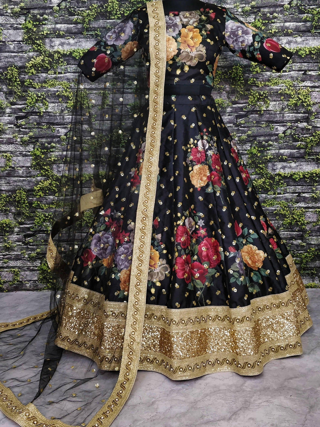 Gorgeous Black Lehenga Set | Floral Print, Stones & Embroidery