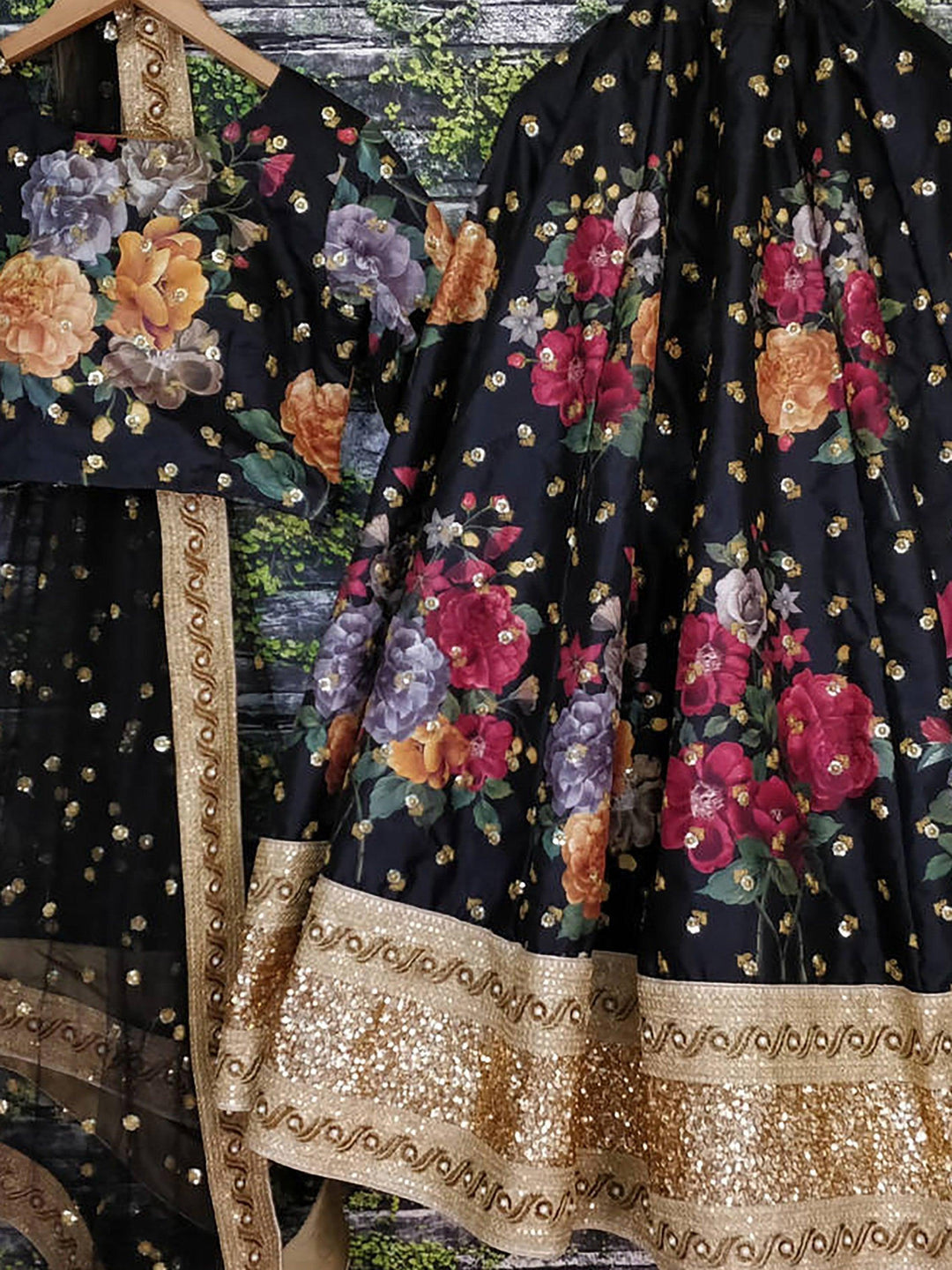 Gorgeous Black Lehenga Set | Floral Print, Stones & Embroidery