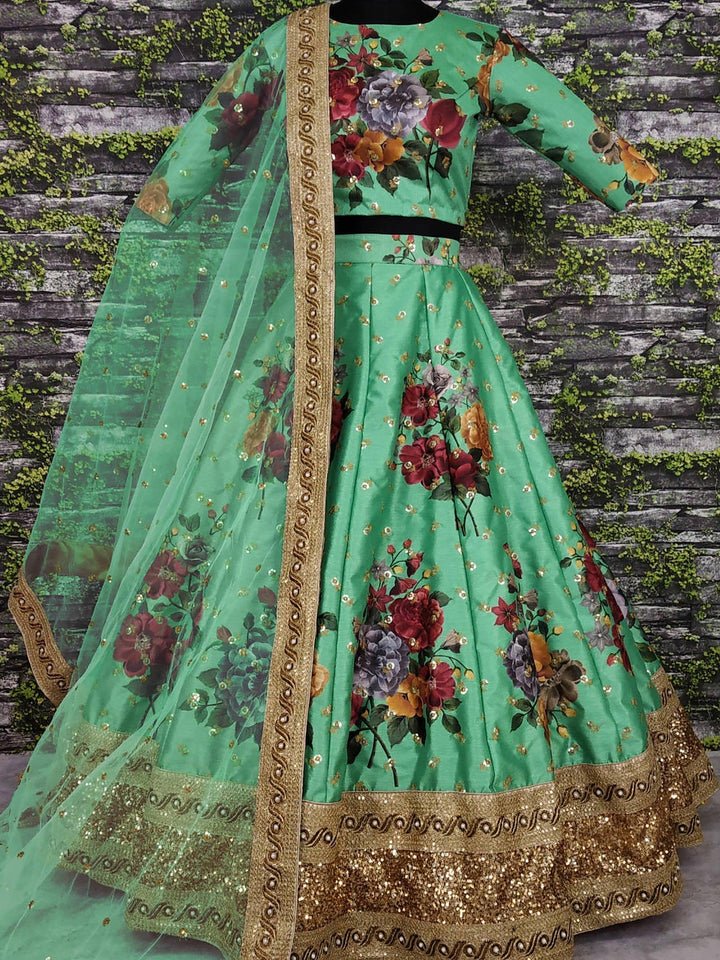 Exquisite Green Lehenga | Sequins & Lace Work for Traditional Events