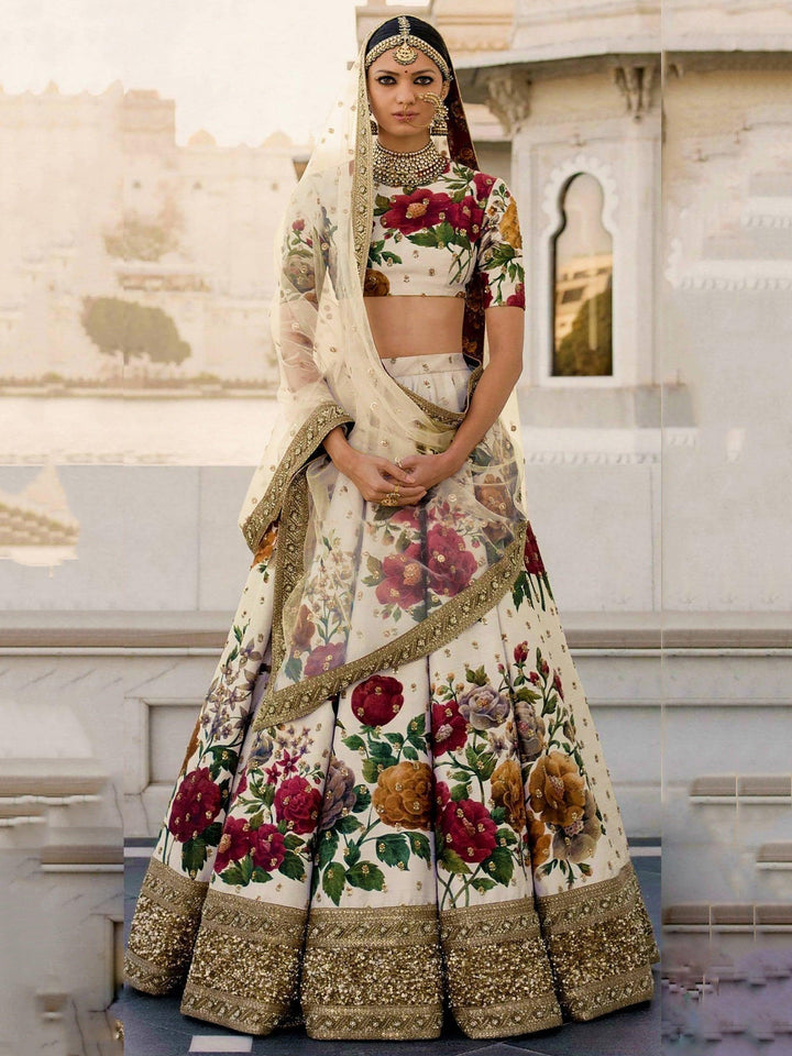 Classic Cream Lehenga | Exquisite Stone & Lace Work for Weddings