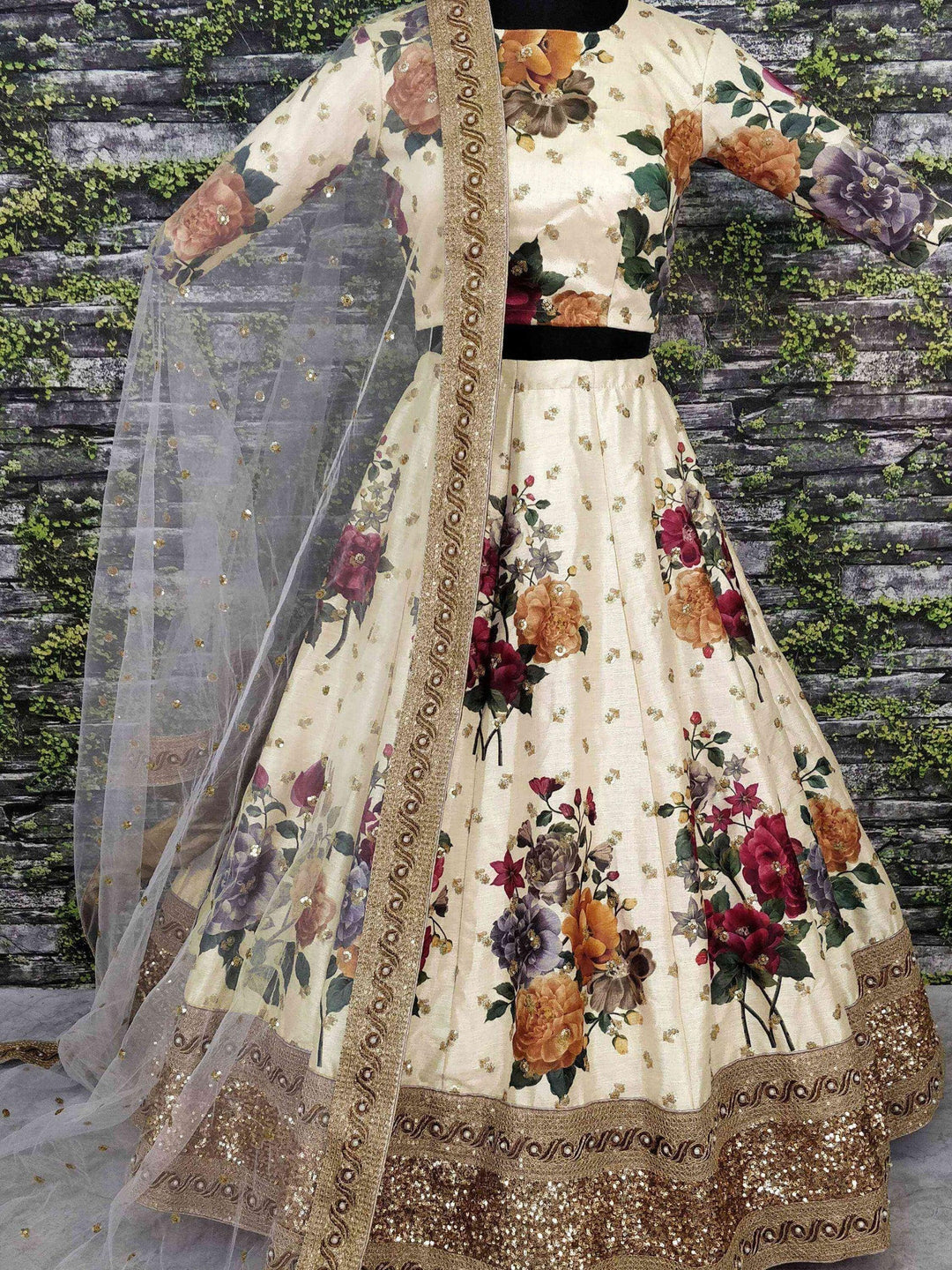 Classic Cream Lehenga | Exquisite Stone & Lace Work for Weddings