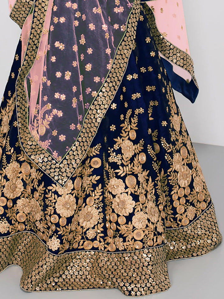 Luxury Navy Blue Lehenga Choli | Velvet with Sequins & Zari Work