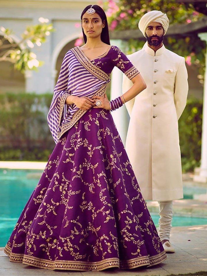 Traditional Purple Lehenga | Art Mulberry Silk with Embroidered Dupatta