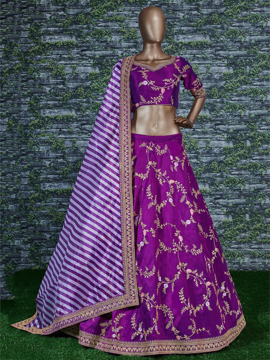 Traditional Purple Lehenga | Art Mulberry Silk with Embroidered Dupatta