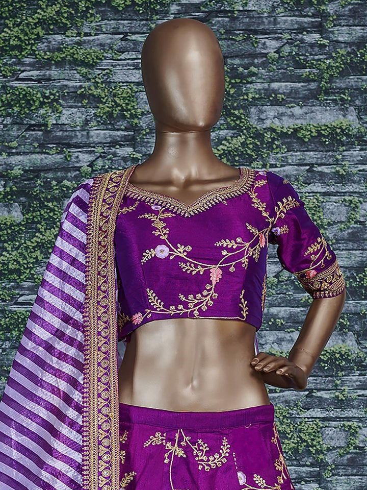 Traditional Purple Lehenga | Art Mulberry Silk with Embroidered Dupatta