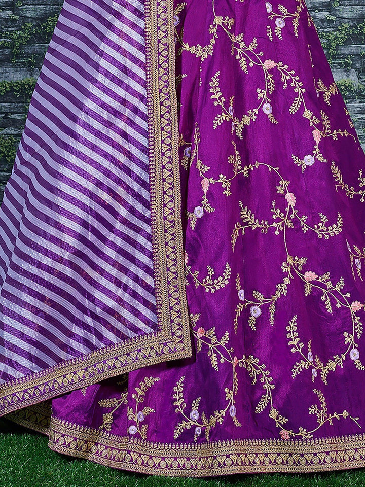 Traditional Purple Lehenga | Art Mulberry Silk with Embroidered Dupatta