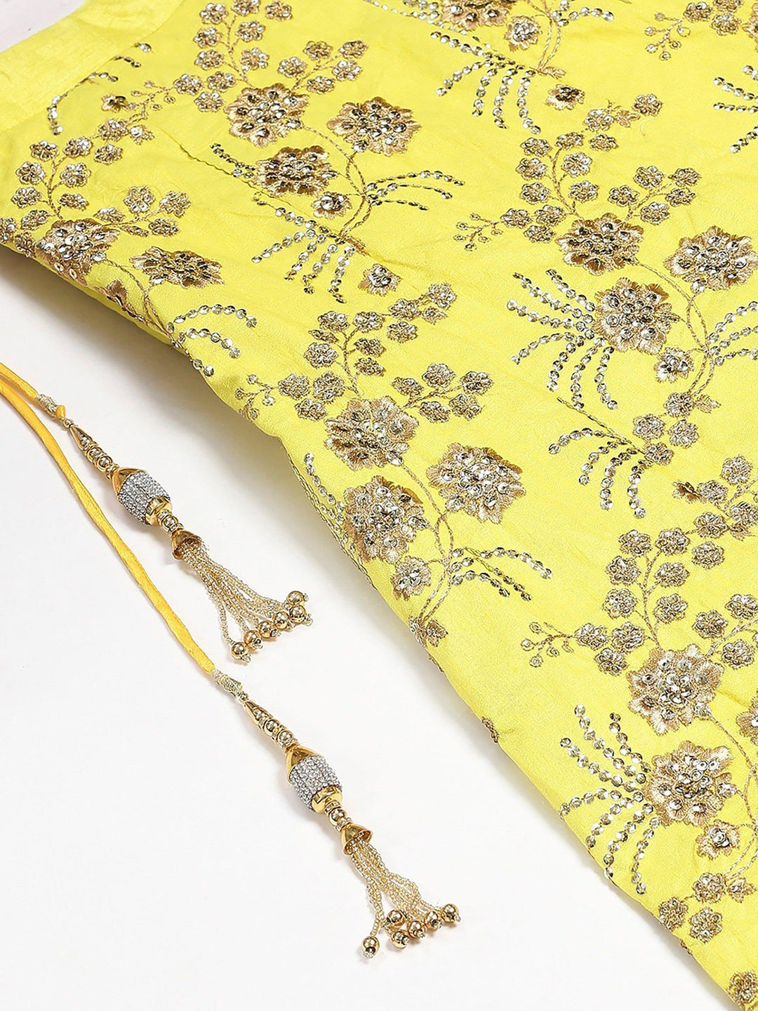 Vibrant Neon Yellow Lehenga | Silk with Dori, Zari & Sequin Embroidery