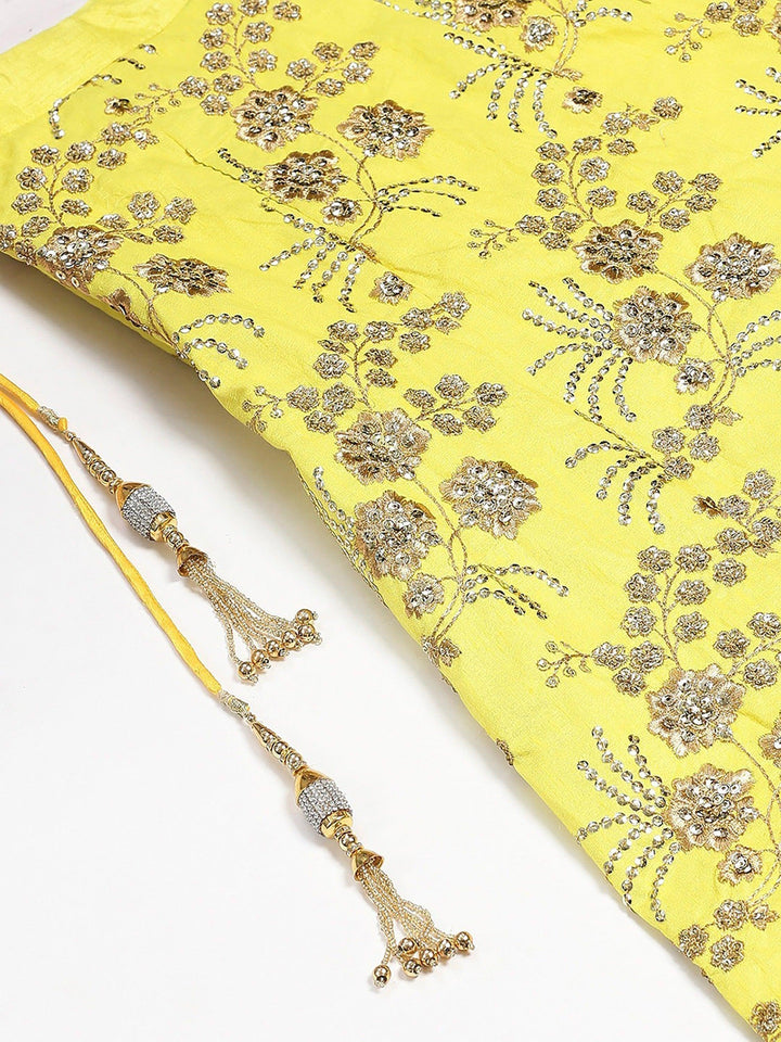 Vibrant Neon Yellow Lehenga | Silk with Dori, Zari & Sequin Embroidery